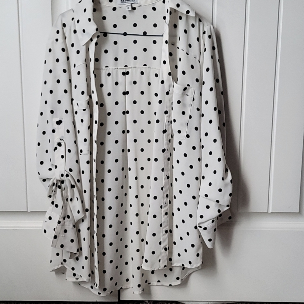 Button down dress shirt. Size Medium. White with black polkadot.
